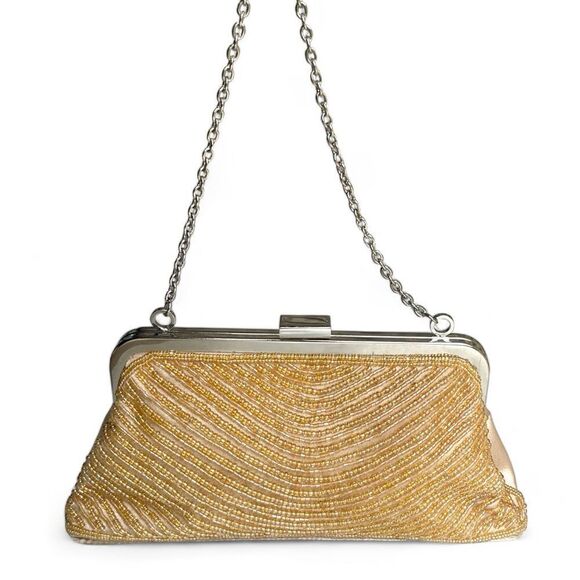 Bijoux Terner Pattern Bead Satin Kiss Lock Chain Clutch Purse - Picture 3 of 16